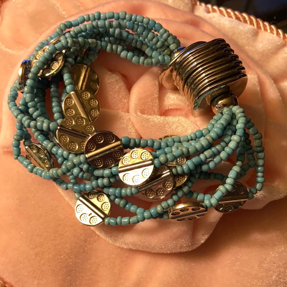 Boho Turquoise and silver stretch bracelet
